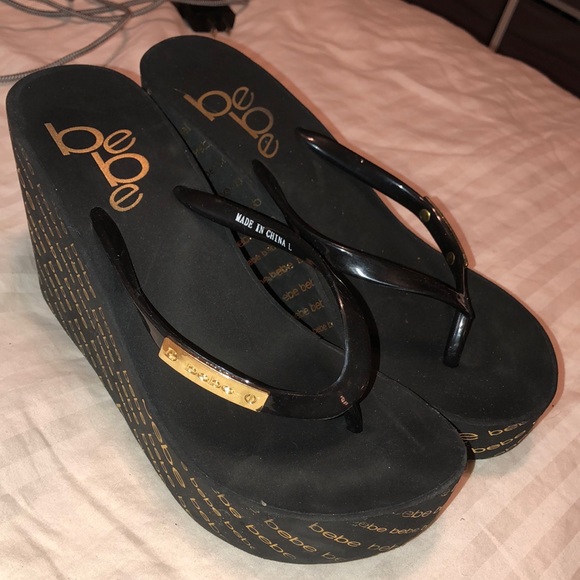 Bebe Shoes Bebe Black And Gold Heel Sandals Poshmark